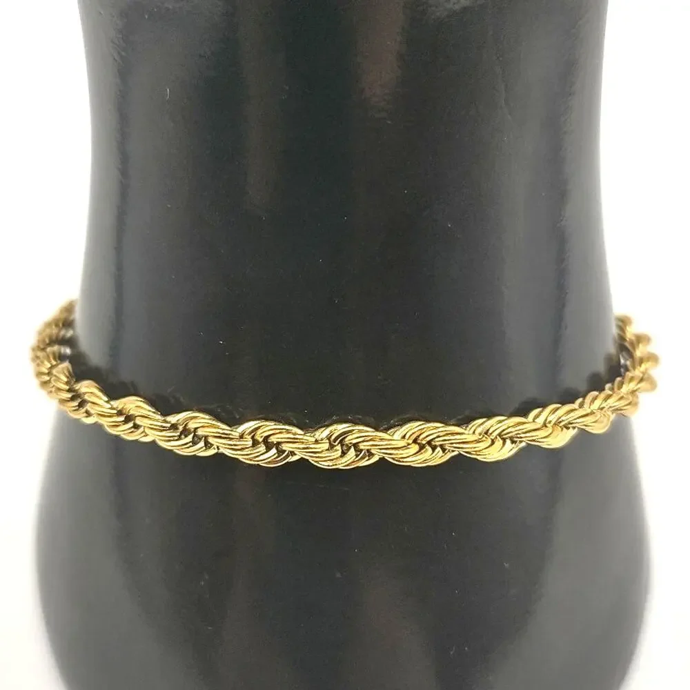 18k Gold Plated Diamond Cut Bracelet Chain Rope Jewelry VTG Fashion Birthday NEW